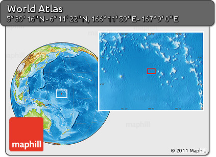 Physical Location Map of the Area around 5° 56' 49" N, 166° 40' 30" E