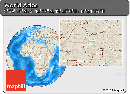 Shaded Relief Location Map of the Area around 5° 56' 49" N, 16° 13' 30" E