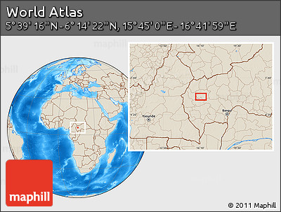Shaded Relief Location Map of the Area around 5° 56' 49" N, 16° 13' 30" E