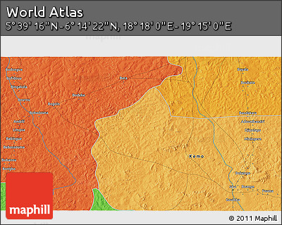 Political 3D Map of the Area around 5° 56' 49" N, 18° 46' 29" E