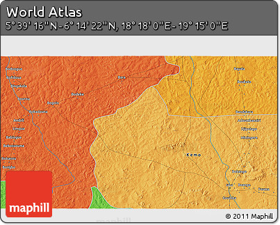 Political 3D Map of the Area around 5° 56' 49" N, 18° 46' 29" E