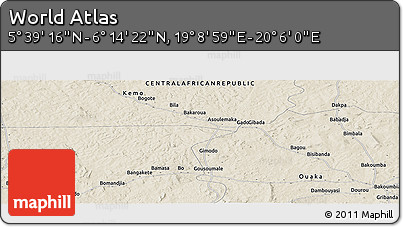 Shaded Relief Panoramic Map of the Area around 5° 56' 49" N, 19° 37' 30" E