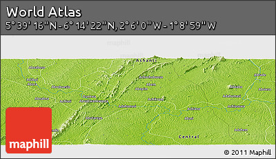 Physical Panoramic Map of the Area around 5°&nbsp;56'&nbsp;49"&nbsp;N,&nbsp;1°&nbsp;37'&nbsp;30"&nbsp;W