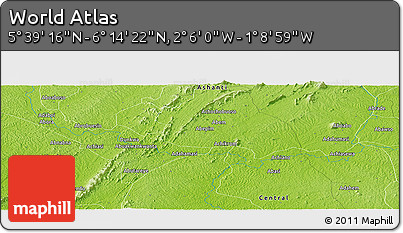 Physical Panoramic Map of the Area around 5°&nbsp;56'&nbsp;49"&nbsp;N,&nbsp;1°&nbsp;37'&nbsp;30"&nbsp;W