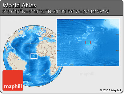 Shaded Relief Location Map of the Area around 5° 56' 49" N, 21° 10' 29" W