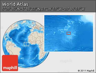 Shaded Relief Location Map of the Area around 5° 56' 49" N, 21° 10' 29" W