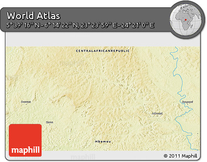 Physical 3D Map of the Area around 5° 56' 49" N, 23° 52' 30" E