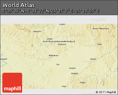 Physical 3D Map of the Area around 5° 56' 49" N, 24° 43' 30" E