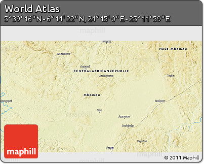Physical 3D Map of the Area around 5° 56' 49" N, 24° 43' 30" E