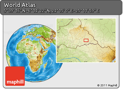 Physical Location Map of the Area around 5° 56' 49" N, 24° 43' 30" E