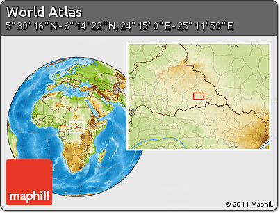 Physical Location Map of the Area around 5° 56' 49" N, 24° 43' 30" E