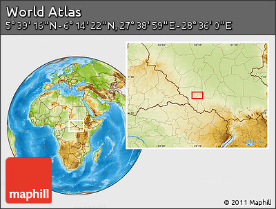 Physical Location Map of the Area around 5° 56' 49" N, 28° 7' 30" E