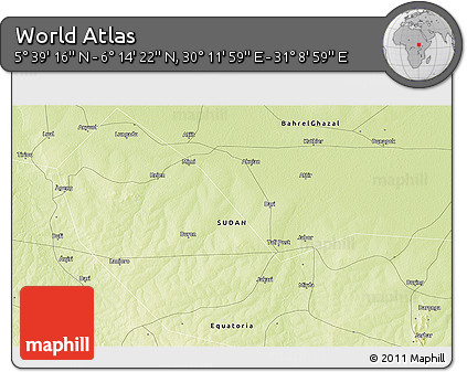 Physical 3D Map of the Area around 5° 56' 49" N, 30° 40' 29" E