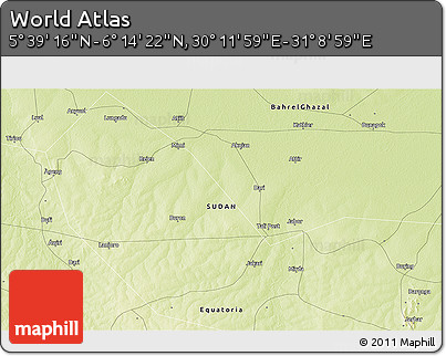 Physical 3D Map of the Area around 5° 56' 49" N, 30° 40' 29" E