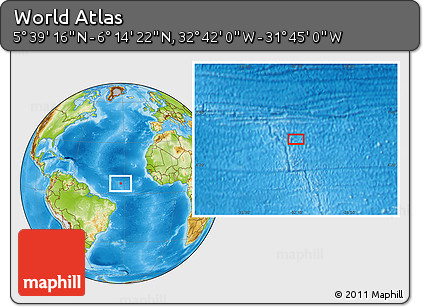 Physical Location Map of the Area around 5° 56' 49" N, 32° 13' 30" W
