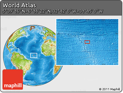 Physical Location Map of the Area around 5° 56' 49" N, 32° 13' 30" W