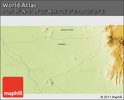 Physical 3D Map of the Area around 5° 56' 49" N, 34° 4' 30" E