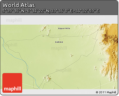 Physical 3D Map of the Area around 5° 56' 49" N, 34° 4' 30" E