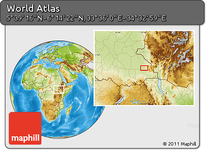 Physical Location Map of the Area around 5° 56' 49" N, 34° 4' 30" E