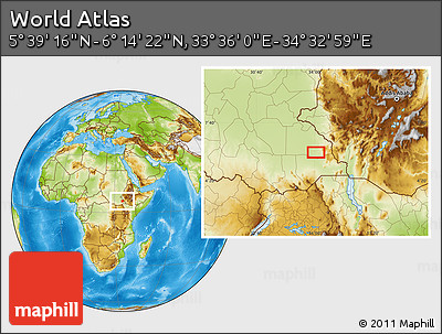 Physical Location Map of the Area around 5° 56' 49" N, 34° 4' 30" E