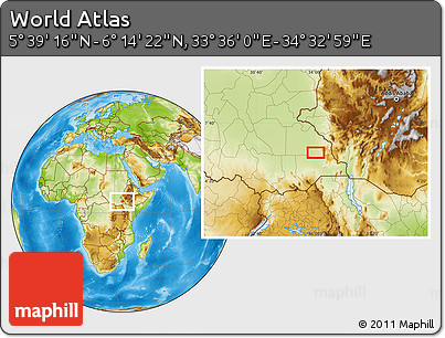 Physical Location Map of the Area around 5° 56' 49" N, 34° 4' 30" E