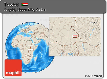 Shaded Relief Location Map of Towot