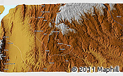 Physical 3D Map of the area around 5° 56' 49" N, 38° 19' 30" E