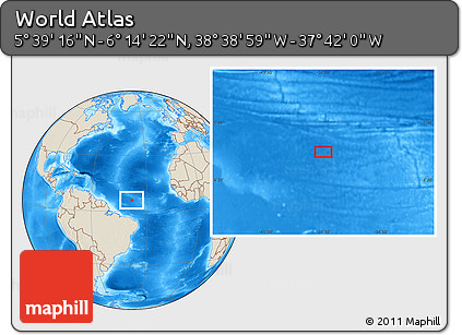 Shaded Relief Location Map of the Area around 5° 56' 49" N, 38° 10' 29" W