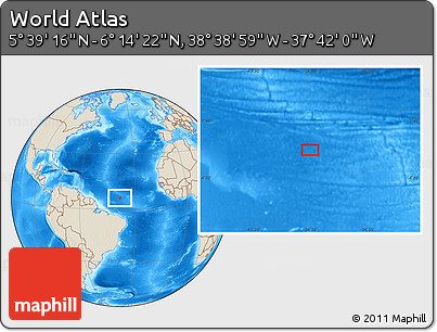 Shaded Relief Location Map of the Area around 5° 56' 49" N, 38° 10' 29" W