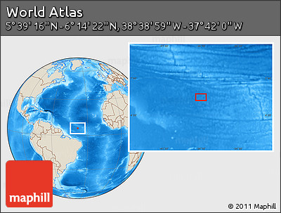 Shaded Relief Location Map of the Area around 5° 56' 49" N, 38° 10' 29" W