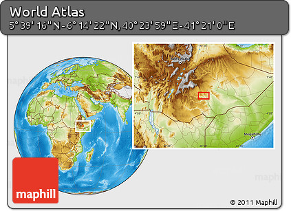 Physical Location Map of the Area around 5° 56' 49" N, 40° 52' 30" E