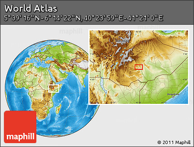 Physical Location Map of the Area around 5° 56' 49" N, 40° 52' 30" E