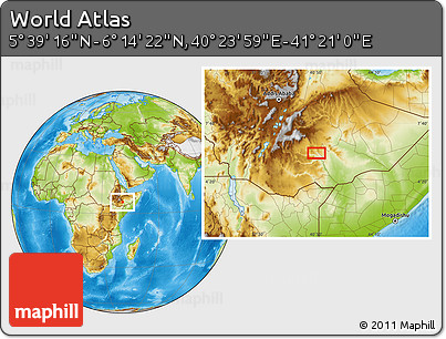 Physical Location Map of the Area around 5° 56' 49" N, 40° 52' 30" E