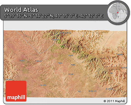 Satellite 3D Map of the Area around 5° 56' 49" N, 41° 43' 30" E