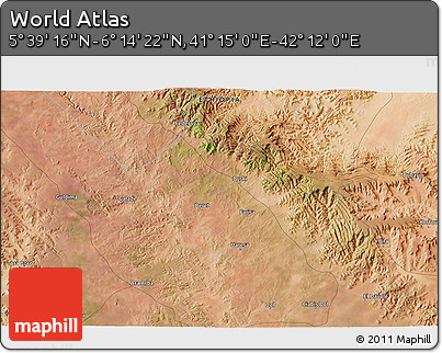 Satellite 3D Map of the Area around 5° 56' 49" N, 41° 43' 30" E