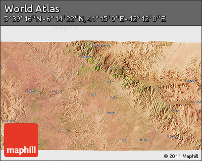 Satellite 3D Map of the Area around 5° 56' 49" N, 41° 43' 30" E