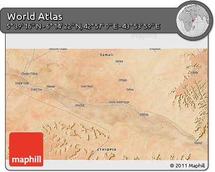 Satellite 3D Map of the Area around 5° 56' 49" N, 43° 25' 29" E