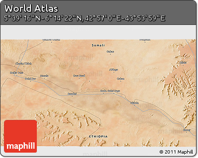 Satellite 3D Map of the Area around 5° 56' 49" N, 43° 25' 29" E