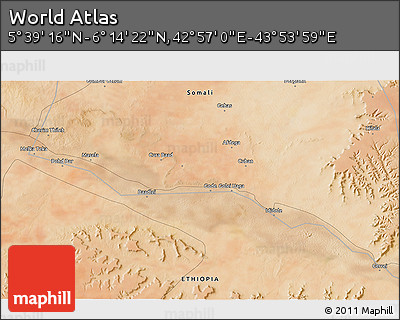 Satellite 3D Map of the Area around 5° 56' 49" N, 43° 25' 29" E