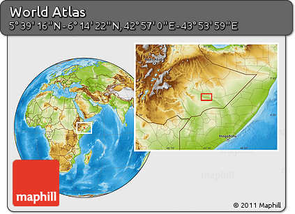Physical Location Map of the Area around 5° 56' 49" N, 43° 25' 29" E
