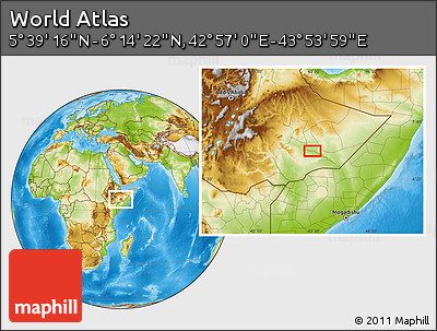 Physical Location Map of the Area around 5° 56' 49" N, 43° 25' 29" E