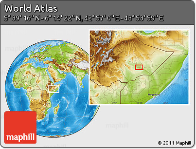 Physical Location Map of the Area around 5° 56' 49" N, 43° 25' 29" E