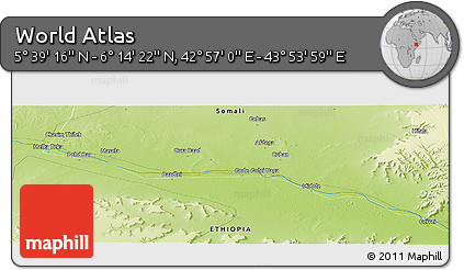 Physical Panoramic Map of the Area around 5° 56' 49" N, 43° 25' 29" E