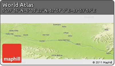 Physical Panoramic Map of the Area around 5° 56' 49" N, 43° 25' 29" E