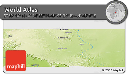Physical Panoramic Map of the Area around 5° 56' 49" N, 44° 16' 29" E