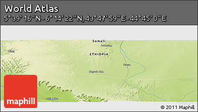 Physical Panoramic Map of the Area around 5° 56' 49" N, 44° 16' 29" E