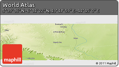 Physical Panoramic Map of the Area around 5° 56' 49" N, 44° 16' 29" E
