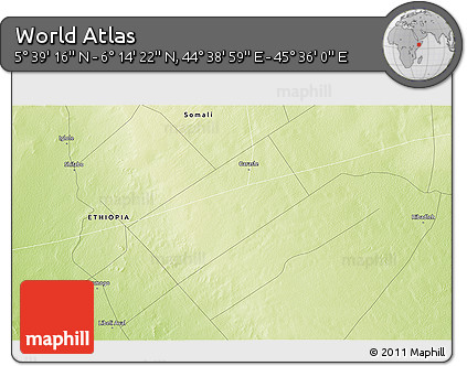 Physical 3D Map of the Area around 5° 56' 49" N, 45° 7' 30" E