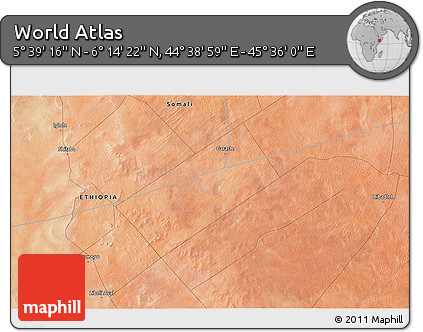 Satellite 3D Map of the Area around 5° 56' 49" N, 45° 7' 30" E