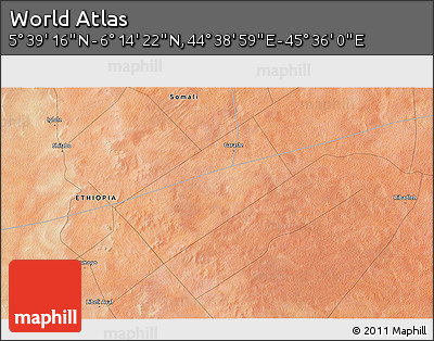 Satellite 3D Map of the Area around 5° 56' 49" N, 45° 7' 30" E